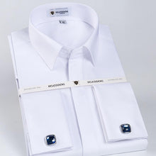 Load image into Gallery viewer, Men&#39;s Solid White Slim Fit French Cuff Twill Dress