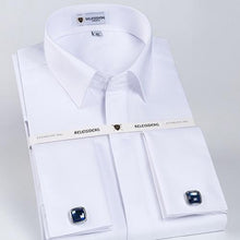 Load image into Gallery viewer, Men&#39;s Solid White Slim Fit French Cuff Twill Dress