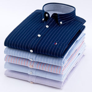 Men's Oxford 100% Cotton Fashion Stripe Casual Long Sleeve