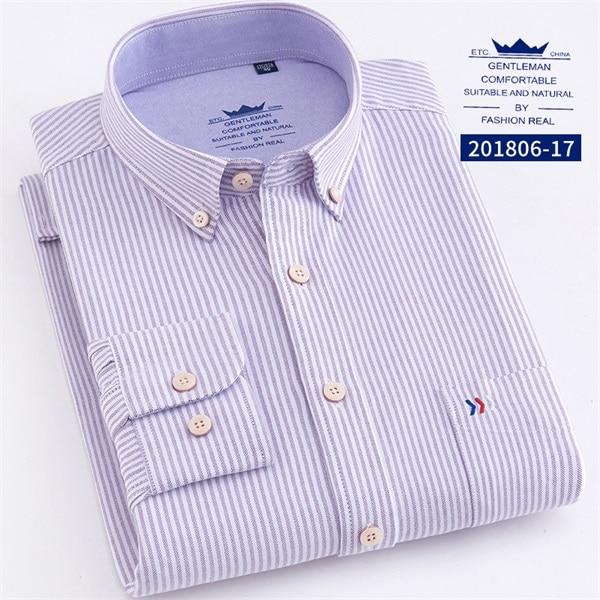 Men's Oxford 100% Cotton Fashion Stripe Casual Long Sleeve