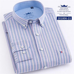 Men's Oxford 100% Cotton Fashion Stripe Casual Long Sleeve