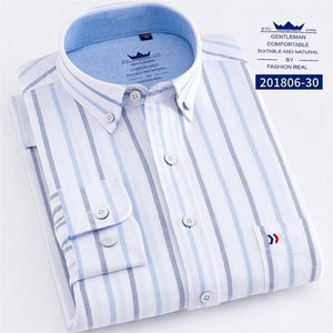 Men's Oxford 100% Cotton Fashion Stripe Casual Long Sleeve