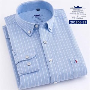 Men's Oxford 100% Cotton Fashion Stripe Casual Long Sleeve