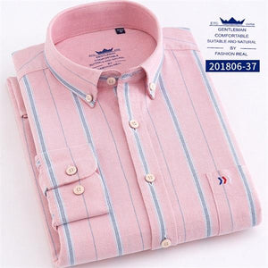 Men's Oxford 100% Cotton Fashion Stripe Casual Long Sleeve