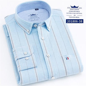 Men's Oxford 100% Cotton Fashion Stripe Casual Long Sleeve