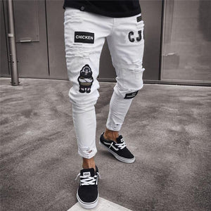 Men's Fashion Vintage Ripped Jeans Super Skinny Slim