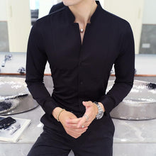 Load image into Gallery viewer, Fall Winter Stand Collar Mens Long-sleeved Dress Shirts Black