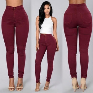 Solid Wash Skinny Jeans Woman High Waist