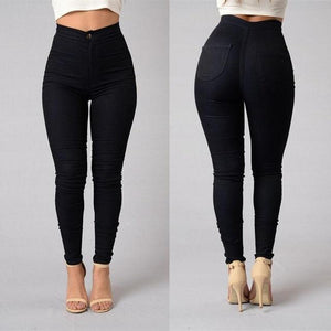 Solid Wash Skinny Jeans Woman High Waist