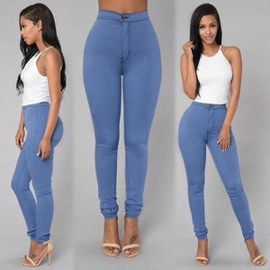 Solid Wash Skinny Jeans Woman High Waist