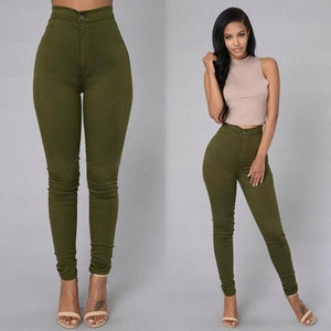 Solid Wash Skinny Jeans Woman High Waist