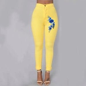 Solid Wash Skinny Jeans Woman High Waist