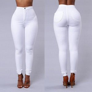 Solid Wash Skinny Jeans Woman High Waist