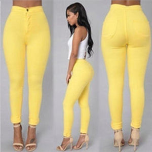 Solid Wash Skinny Jeans Woman High Waist