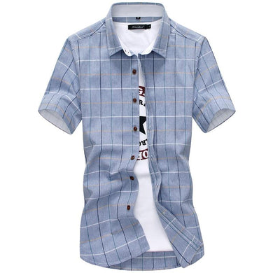 Plaid shirts Men New Fashion 100% Cotton Short Sleeved Summe