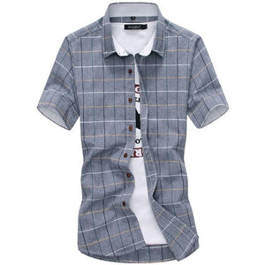 Plaid shirts Men New Fashion 100% Cotton Short Sleeved Summe