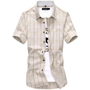 Plaid shirts Men New Fashion 100% Cotton Short Sleeved Summe