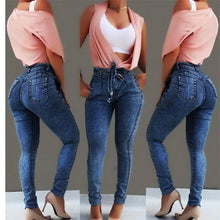 Load image into Gallery viewer, High Waist Jeans For Women Slim Stretch Denim Jean Bodycon Tassel Belt Bandage Skinny Push Up Jeans Woman