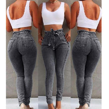 Load image into Gallery viewer, High Waist Jeans For Women Slim Stretch Denim Jean Bodycon Tassel Belt Bandage Skinny Push Up Jeans Woman