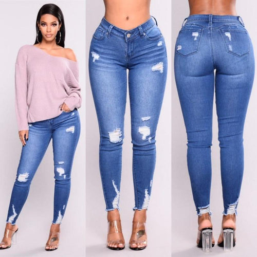 New Blue Jeans Pancil Pants Women High