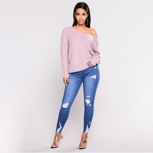 New Blue Jeans Pancil Pants Women High