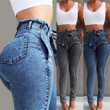 Load image into Gallery viewer, High Waist Jeans For Women Slim Stretch Denim Jean Bodycon Tassel Belt Bandage Skinny Push Up Jeans Woman